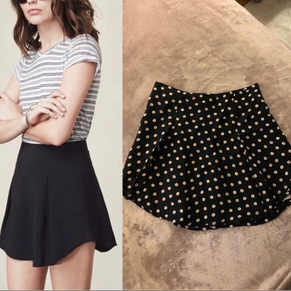Reformation Black Mini Skirt with Cream Daisy Print